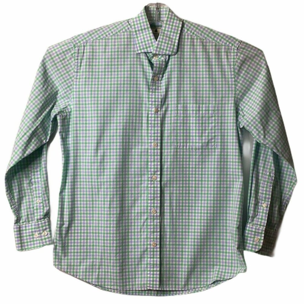 Southern Pines Shirt Men M Green Purple White Squa